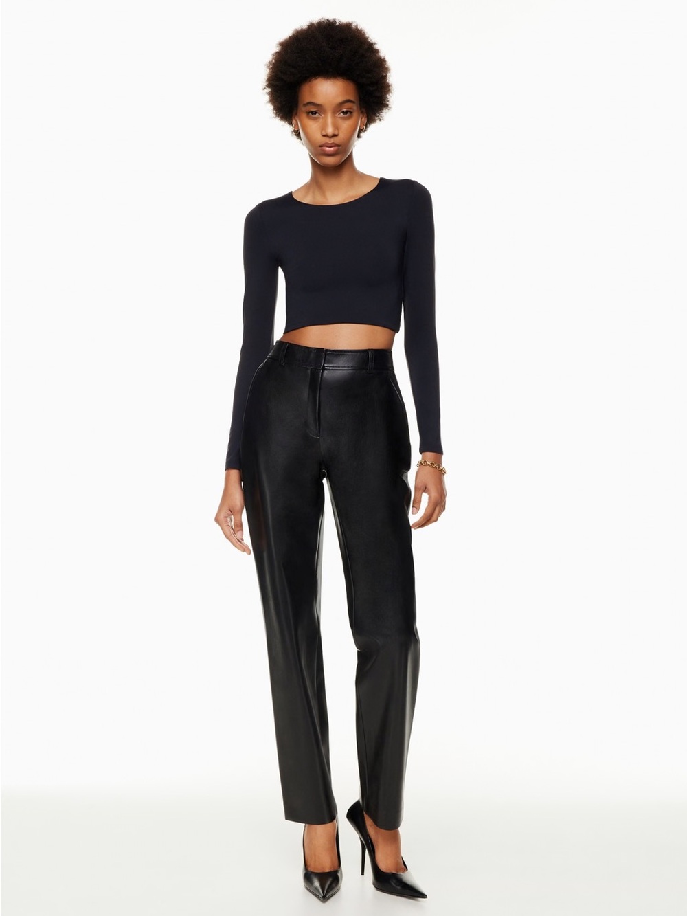 Babaton Black Straight-Leg Faux Leather Pants